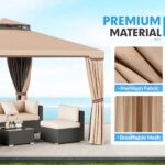 SUNCROWN 10 x 10 FT Outdoor Gazebo for Patio Iron Frame Garden Permanent Gazebo with Vented Soft Canopy and Mosquito Netting, Khaki - Image 9