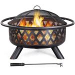 Yaheetech Fire Pit 36in Outdoor Wood Burning Fire Pits Wood Large Fire Bowl for Outside BBQ Bonfire Patio with Mesh Spark Screen, Poker and Rain Cover