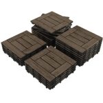 Yaheetech 27PCS Wooden Flooring Patio Deck Tiles Interlocking Tiles Patio Solid Wood and Plastic Indoor&Outdoor 12 x 12in Dark Brown