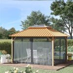 YMGSCC 12' x 10' Hardtop Gazebo Steel Canopy Outdoor Pergola with Aluminum Frame and Netting for Patios, Gardens, Lawns - Image 2