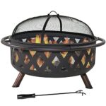 Sunnydaze Crossweave Outdoor Fire Pit - Wood-Burning Fire Pit for Outside with Spark Screen, Poker and Round Cover - 36-Inch - Black - Image 10