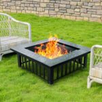 EcoNook 32 inch Fire Pit, Square Outdoor Fire Pit Table with Spark Screen & Fire Poker, 3-in-1 Multipurpose Firepits for Outside, Fireplace for Yard, Garden, Patio - Image 2