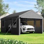 SANWAY 12x20 Gazebo Canopy Tent, Heavy Duty Carport with Removable Sidewalls & Doors, Portable Garage with Roll-up Ventilated Windows, Dark Gray