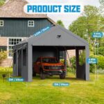 Benass 12x20 Carport, Heavy Duty Carport Canopy Garage with Removable Sidewalls and Drive Through Roll Up Zipper Doors & Side Doors, Grey - Image 2