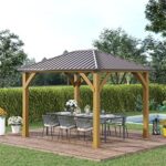 YMGSCC 10' X 12' Patio Solid Metal Roof Gazeb, Galvanized Steel Gazebo with Wooden Frame, for Patios Deck Backyard Gardon - Image 2