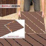 44 Pack Interlocking Deck Tiles, 12"x12"x0.8" Plastic Patio Flooring Outdoor Waterproof, All Weather Use for Balcony Porch Backyard Poolside（Brown,Twill Stripe） - Image 4
