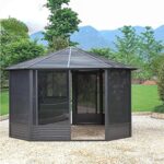 MARURY Outdoor Octagonal Gazebo, Modern Garden Style, Grey Steel Frame, Water Resistant, UV Protection