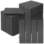 MYFAMIREA 36 Pcs Plastic Interlocking Deck Tiles 12" x 12" Patio Floor Decking Tiles Indoor Outdoor Waterproof Non-Slip Flooring Tiles All Weather Use for Balcony Backyard Porch Poolside, Dark Grey