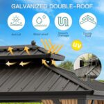 Litake 10x13ft Hardtop Gazebo Double Roof with Nettings and Curtains, Aluminum Frame, Heavy Duty Galvanized Steel Outdoor Vertical Stripes Roof for Garden, Patio, Lawns, Parties, Brown - Image 4