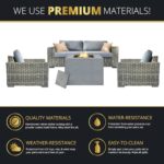 Kinger Home Kai 4-Piece Outdoor Patio Furniture Set with 32-Inch Fire Pit, Outdoor Loveseat and Stationary Chairs, Rattan Wicker, Aluminum Frame, Includes Fire Glass & Wind Guard - Image 3