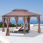 Outsunny 10' x 13' Patio Gazebo, Outdoor Gazebo Canopy Shelter with Curtains, Vented Roof, Steel Frame for Garden, Lawn, Backyard and Deck, Khaki - Image 2