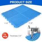 MYFAMIREA Modular Interlocking Cushion 12 Pack 11.8" x 11.8" Rubber Floor Tiles Non-Slip Splicing Drainage Mats for Deck, Pool, Shower, Patio, Balcony, Bathroom, Kitchen, Yard (2 Rows Dots, Blue) - Image 2