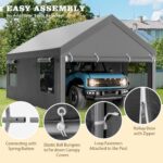 Nuturelly 12x20 FT Carport, Heavy Duty Carport Canopy with Roll-up Windows, Portable Garage with Removable Sidewalls & Doors, Car Canopy with All-Season PE Tarp for Car, Truck, Boat(Gray) - Image 3