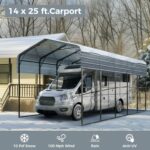 GREEN PARTY 14 x 25 ft Metal RV Carport Kits with Galvanized Steel Roof, Heavy Duty 2 Car Outdoor Car-Shed Canopy, Car Tent Metal Garage Shelter for RV, SUV, Truck, Tractors and Boats, Gray - Image 7