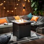 Senjoys 28'' Propane Fire Pit Table, 50,000 BTU Fire Table with Steel Lid, Big Legs, Laval Rocks. - Image 6