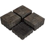 Topeakmart 27PCS 12 x 12in Patio Tiles Solid Wood Deck Interlocking Deck Tiles for Outdoor Flooring Water Resistant for Indoor & Outdoor Black