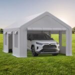 13x20FT Portable Garage, 13'x20' Carport Heavy Duty, Galvanized Frame & 180 g PE Waterproof Canopy, with 4 Doors (Included 2 Side Doors), and 4 Windows, for Pickup Truck, and Boat