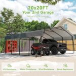 Real Relax 20x20ft Heavy Duty Metal Carport with Galvanized Steel Roof, 4 Support Legs, Outdoor Car Port Shelter for 2 Cars, Trucks and Boats - Image 2