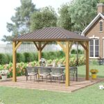 YMGSCC 10' X 12' Patio Solid Metal Roof Gazeb, Galvanized Steel Gazebo with Wooden Frame, for Patios Deck Backyard Gardon - Image 3