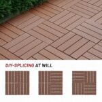 44 Pack Interlocking Deck Tiles, 12"x12"x0.8" Plastic Patio Flooring Outdoor Waterproof, All Weather Use for Balcony Porch Backyard Poolside（Brown,Stripe） - Image 4
