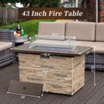 PIZZELLO 43¡± Propane Fire Pit Table Outdoor Rectangular Stone Firepit Table 50,000 Btu Propane Fire Tables for Outside Patio with Glass Wind Guard, Lid, Fire Glass Beads,Buff Rock Look - Image 6