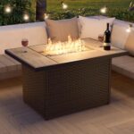 Grand patio Outdoor Propane Fire Pit Table with Cover/Lid for Patio, 43 inch 60,000 BTU,Wicker/Rectangle
