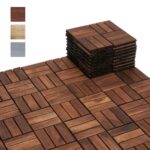 BEEFURNI Acacia Interlocking Deck Tiles (12x12 Pack 10), Acacia Wood Deck Tiles Interlocking Outdoor, Indoor Flooring Mats for Balcony Decor,Patio, Backyard, 1-Year Manufacturer Warranty (Dark Brown)