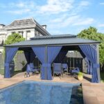 12' x 20' Hardtop Gazebo,Outdoor Galvanized Steel Metal Double Roof Gazebo with Curtains and Netting for Patios, Gardens, Lawns,Navy Blue