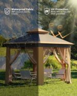 Pop Up Gazebo 13x13 ft, Outside Canopy Tent with 6 Pcs Mosquito Netting, One Push Setup for Backyard Patio Garden Activities - Khaki & Beige - Image 4
