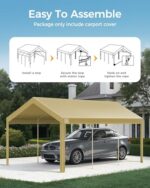 10x20 FT Heavy Duty Carport Replacement Canopy Cover, Durable Waterproof Tarp Shelter Top for Car, Garage, or Outdoor Use, Beige Color with Ball Bungees for Secure Fit - Image 3