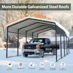 Teekyooly 13X20 FT Metal Carport, Outdoor Car Shelter with Galvanized Steel Roof with Sidewalls Enclosure Kit, Heavy Duty Outdoor Car Shelter for Cars, Boats, and Tractor Black - Image 3