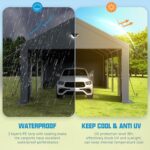 Benass 12x20 Carport, Heavy Duty Carport Canopy Garage with Removable Sidewalls and Drive Through Roll Up Zipper Doors & Side Doors, Grey - Image 6