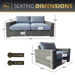 Kinger Home Kai 4-Piece Outdoor Patio Furniture Set with 32-Inch Fire Pit, Outdoor Loveseat and Stationary Chairs, Rattan Wicker, Aluminum Frame, Includes Fire Glass & Wind Guard - Image 9