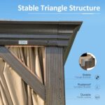 Domi 10' X 14' Hardtop Gazebo, Upgraded Metal Gazebo with Drainage System, Dual-Layer Galvanized Steel Roof, Curtain and Netting, Outdoor Shelter Canopy for Patio, Garden, and Backyard, Brown - Image 8