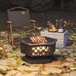 Outsunny 28" Outdoor Fire Pit Grill, Portable Wood Burning Firepit for Outside with Cooking Grate, Fire Poker, Spark Screen Lid, Steel Hexagon Fireplace for Patio Bonfire Backyard BBQ Camping Picnic - Image 8