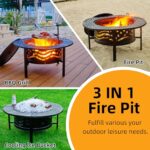 PrimeZone 42" Outdoor Fire Pit with 2 Grills - Wood Burning Firepit for Outside with Cover & Poker, Heavy Duty Metal Fire Pit Large Round Fireplace for Patio, Backyard, Picnic, Camping, Bonfire - Image 4