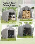 GarveeLife 7 x 10 ft Carport Storage Shed, Portable Garage with Roll-up Zipper Door, Heavy Duty Waterproof Tarp, Storage for Motorcycle, Bike, Firewood, Garden Tools - Image 6