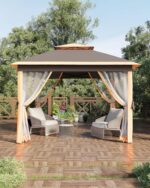 Garveelife 11x11 Pop Up Gazebo Tent with Mosquito Netting, Outdoor Canopy Shelter Easy Setup, Water & UV Resistant - Khaki - Image 8