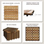 9 PCS Interlocking Deck Tiles 12" x 12" - Premium Acacia Wood Patio Tiles Waterproof - Deck Tiles Interlocking All Weather Waterproof Flooring - Easy Installation for Indoor & Outdoor (Golden Steak) - Image 2
