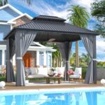 Airwire 10x12 FT Gazebo Hardtop Gazebo, Aluminum Pergola with Double Galvanized Steel Roof, Curtains and Netting Included, Outdoor Gazebos Canopy for Patio, Backyard, Deck, Lawn,Grey