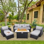 Patio Furniture Set 45 In Outdoor Fire Pits 6 Pieces Outdoor Patio Furniture 60000 BTU Outdoor Propane Fire Pit Table Patio Sofa Outdoor Chairs Anti-slip Cushions Waterproof Covers, Light Grey - Image 2