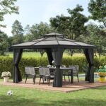 YMGSCC 10x10 Hardtop Gazebo Outdoor Gazebo Canopy Vented Roof Pergolas Aluminum Frame with Curtains, for Garden,Patio, - Image 2