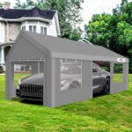 COBIZI 12x20ft Carport Heavy Duty, Portable Garage with Removable Sidewalls (Machine Washable), Ventilated Windows & Built-in Sandbags, Car Canopy for Truck, Boat, SUV, Waterproof, Gray - Image 2