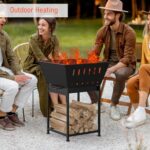 24 Inch Outdoor Fire Pit Square Wood Burning Smokeless Firepit with Camping Grill Portable Firepits for Outside Patio Heating Backyard Picnic Bonfire and BBQ, Black - Image 7
