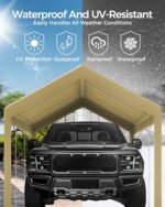 10x20 FT Heavy Duty Carport Replacement Canopy Cover, Durable Waterproof Tarp Shelter Top for Car, Garage, or Outdoor Use, Beige Color with Ball Bungees for Secure Fit - Image 7