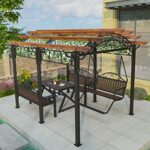 MARURY Outdoor Brown Modern Courtyard Pavilion, Wood Swing Grape Shelf, Villa Canopy, Garden Sunshade, Activity Tent - Image 2