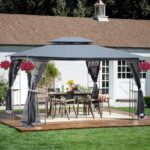 Outdoor Patio Gazebo 10'x13' with Double Roof, Heavy Duty Canopy Party Tent Shelter with Mosquito Nets, Easy Setup Patio Pergola with Steel Frame Strong Legs for Backyard, Garden, Lawn (Grey)