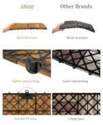 AN68 Pack of 10 Deck Tiles - 12"x12" Interlocking Natural Solid Acacia Wood for Outdoor & Indoor, Patio Garden, Balcony, Poolside - Natural Color - Image 5