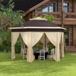 Outsunny 13' x 13' Pop Up Gazebo, Hexagonal Canopy Shelter with 6 Zippered Mesh Netting, Event Tent with Strong Steel Frame for Patio Backyard Garden Wedding Party, Beige - Image 2