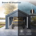 PHI VILLA 13'x24'x9.6' Outdoor Portable Storage Shelter Shed Garage with Roll up Zipper Doors & Vents Carport for Motorcycle Waterproof and UV Resistant Anti-Snow Portable Garage Kit Tent, Gray - Image 3